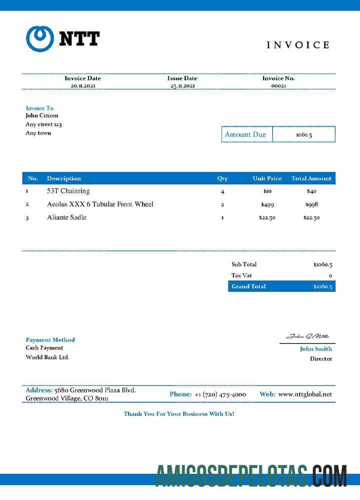 realista Modelo de fatura NTT dos EUA